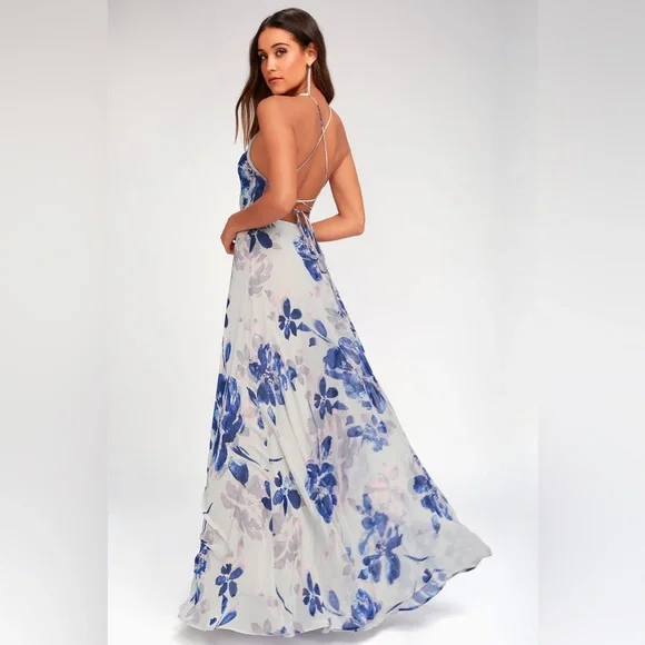 SOLD Lulus All I Need Grey Floral Print Lace-Up Maxi Dress XS - Picture 2 of 6